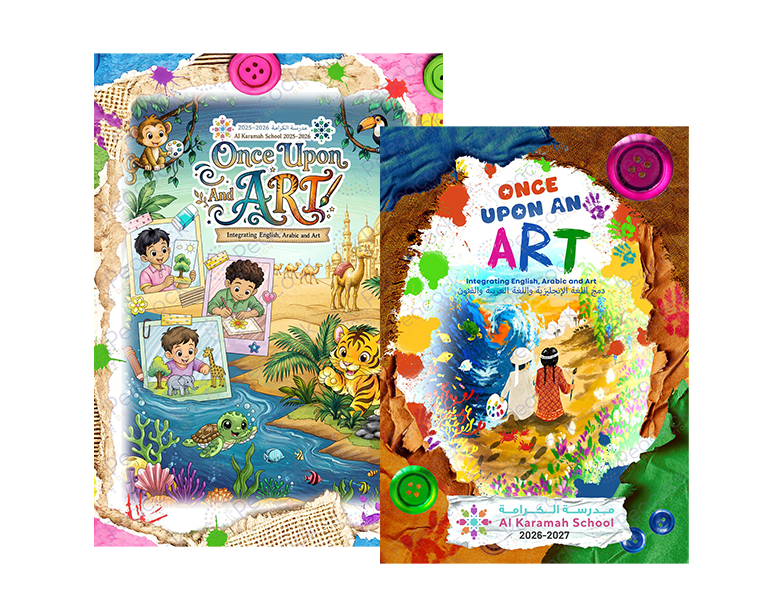 Book cover designs displayed with an open illustrated book